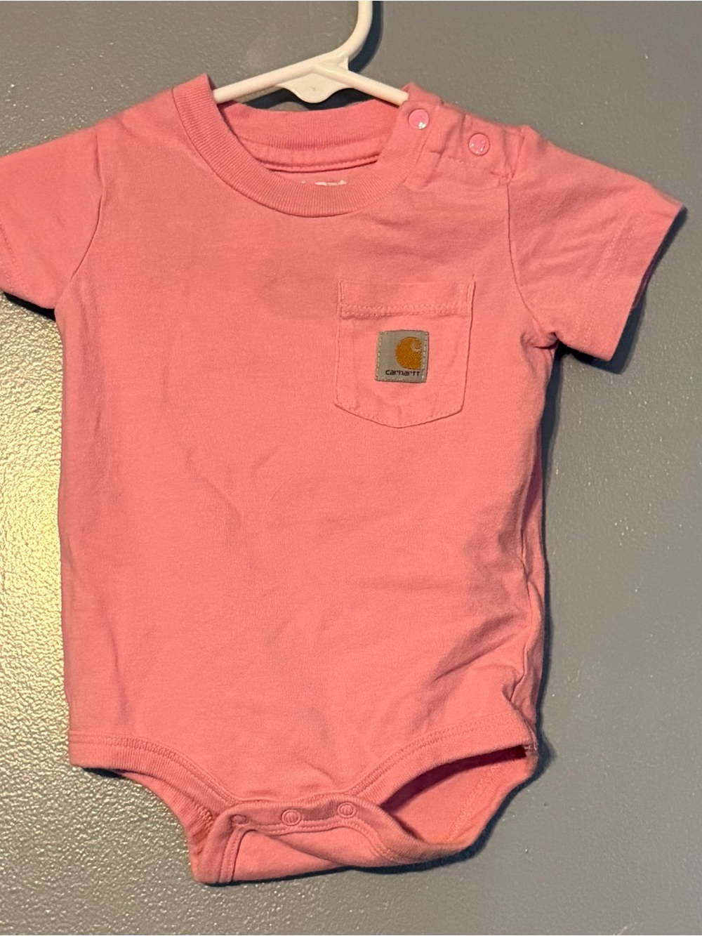 Carhartt Baby Pink Short Sleeve Pocket Bodysuit 3M